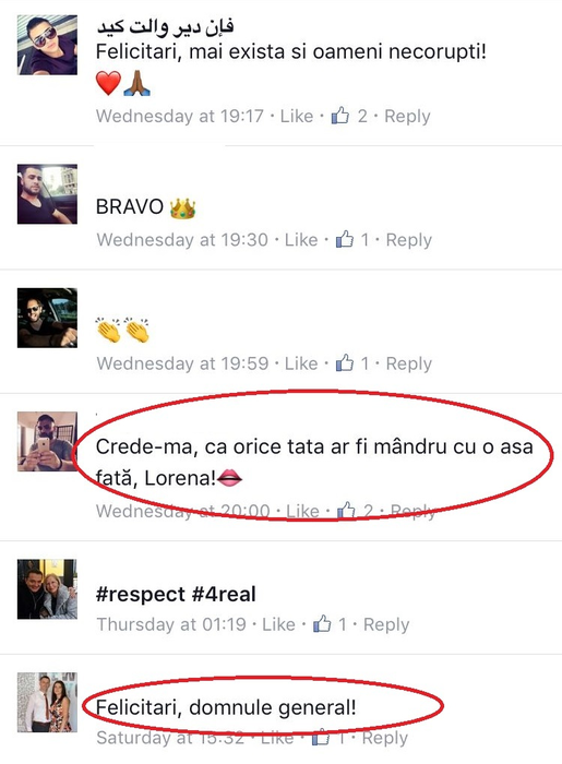 Lorena este copleşită cu mesaje de la prieteni care îi transmit cât de mândru trebuie să fie tatăl ei cu o asemenea frumuseţe de fată