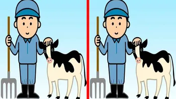Test de logică | Identificați 3 diferențe între fermierii din cele două imagini!