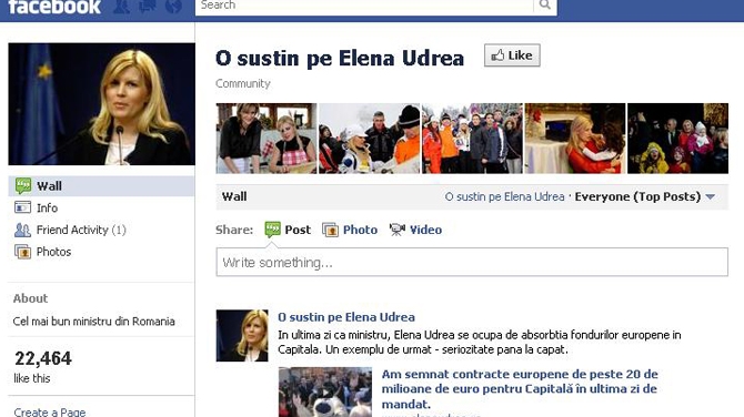 Record de "Like-uri" pentru Elena Udrea! A adunat peste 22.000 de sustinatori in doua zile, pe Facebook
