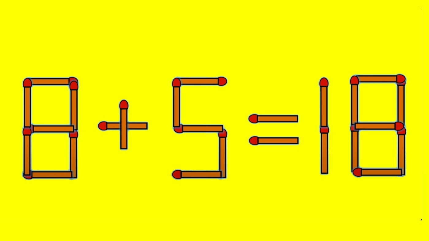 TEST IQ | Mutați un singur chibrit, pentru a corecta 8 + 5 = 18