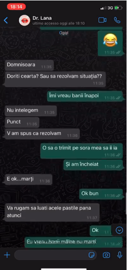 Discuția purtată de Simona cu un reprezentant al clinicii unde a suferit intervenția