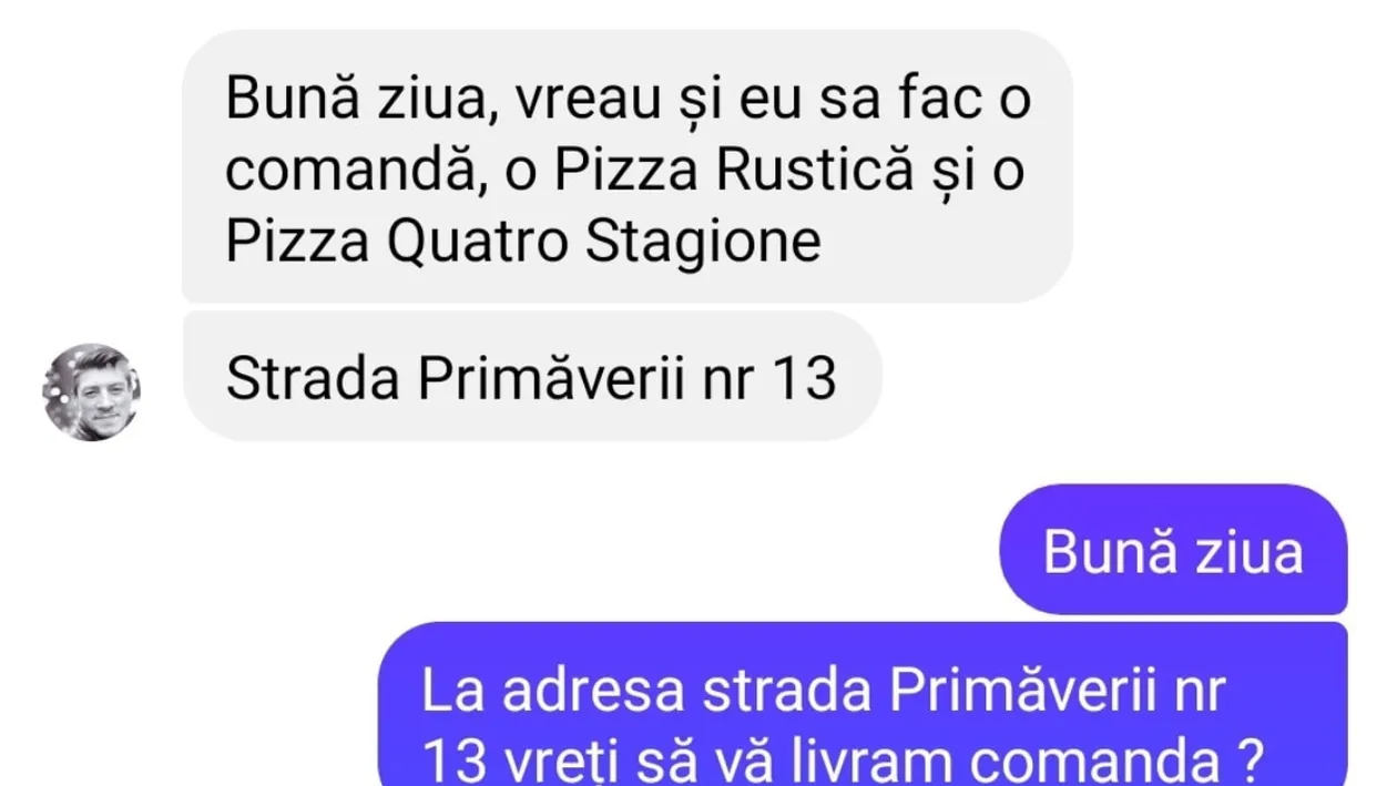 BANC | Bună ziua, vreau și eu să fac o comandă, o pizza rustică și o pizza quatro stagioni”