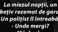 Bancul zilei. La miezul nopţii, un beţiv rezemat de gard....