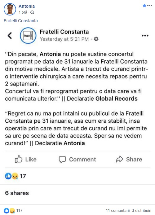 Antonia, operată de urgență! Anunțul făcut în urmă cu puțin timp despre iubita lui Alex Velea