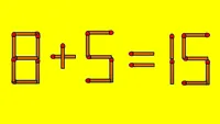 Test IQ cu chibrituri | Mutați un singur băț, pentru a corecta 8 + 5 = 15