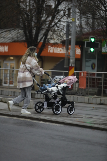 Alina Laufer a ieșit la plimbare cu gemenii de nouă luni