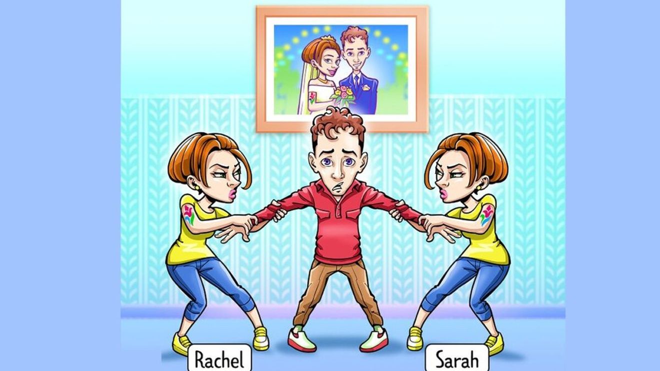 Test de inteligență | Una dintre aceste surori gemene e nevasta bărbatului din imagine. Care?