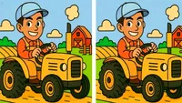 Test de perspicacitate | Identificați toate cele 3 diferențe dintre acești doi tractoriști!