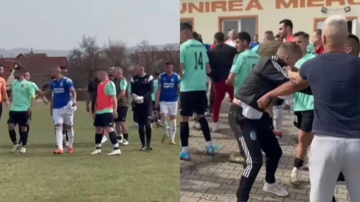 Scene de MMA la un meci de fotbal din România! Un jucător a fost aruncat la pământ și... „Ne-a făcut praf”