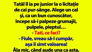 BANCUL ZILEI | Tatăl îl ia pe junior la o licitație de cai pur-sânge