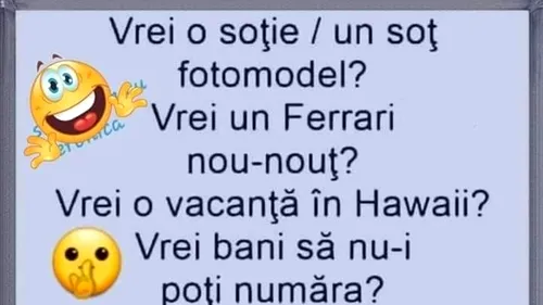 BANCUL ZILEI | Vrei o soție fotomodel și un Ferrari nou-nouț?