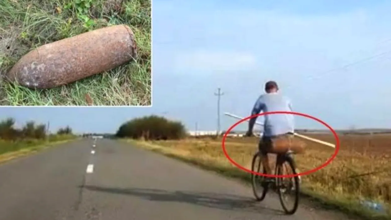 Un bărbat a fost filmat în timp ce transporta cu bicicleta o bombă de 50 de kilograme
