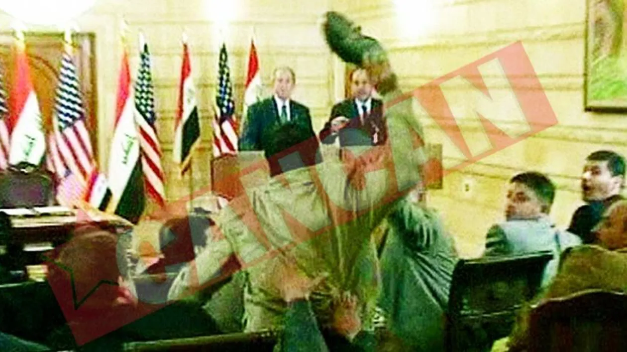 A aruncat cu pantofii dupa Bush