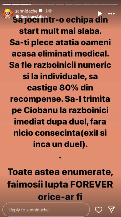 Postarea făcută de Zanni / Foto: Instagram