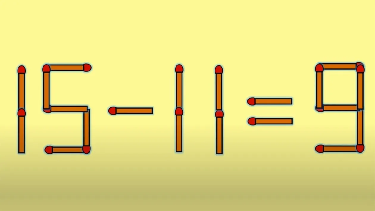 Test IQ cu chibrituri | Mutați un singur băț, pentru a corecta 15 - 11 = 9
