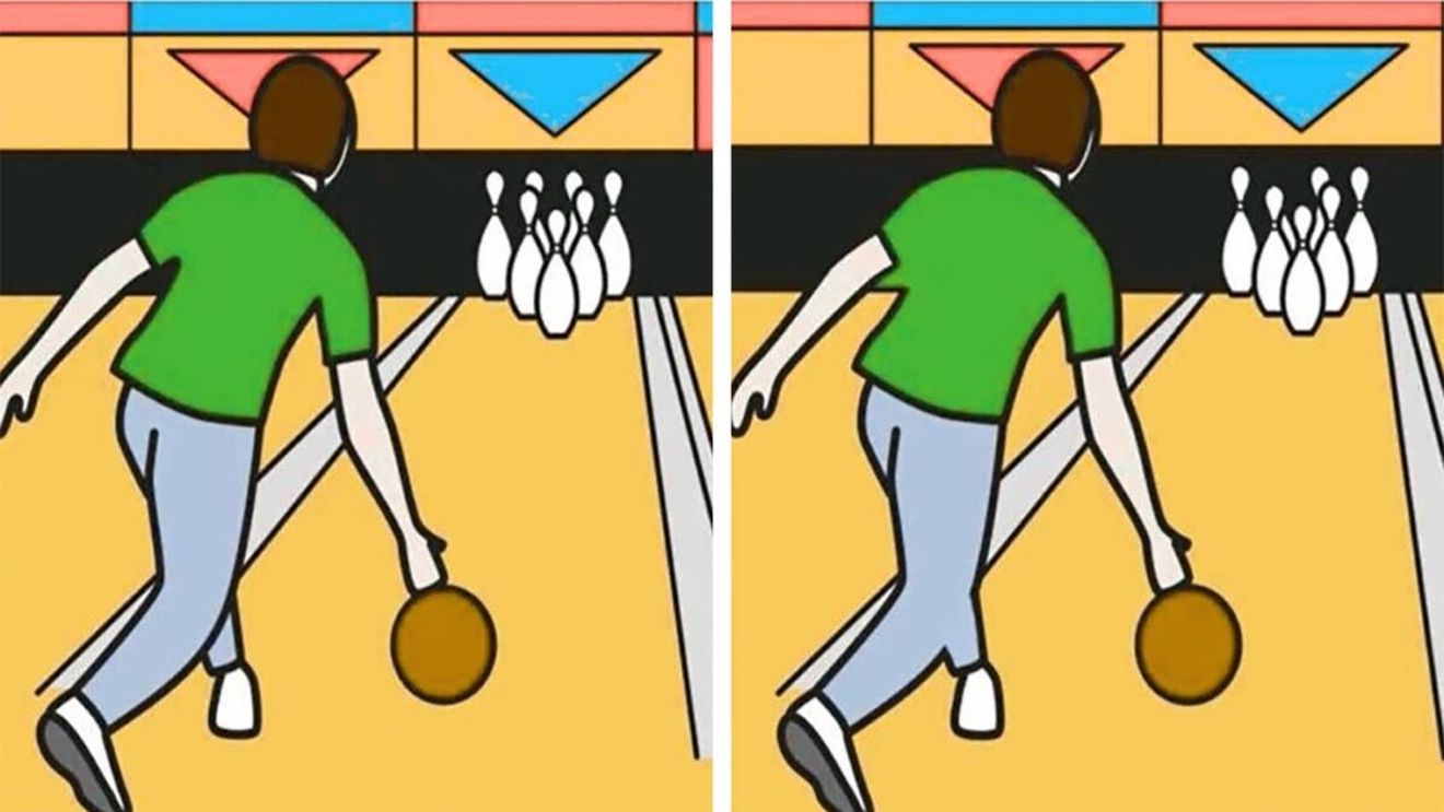 Test de perspicacitate | Aveți la dispoziție 25 de secunde pentru a găsi 3 diferențe între acești 2 bărbați care joacă bowling