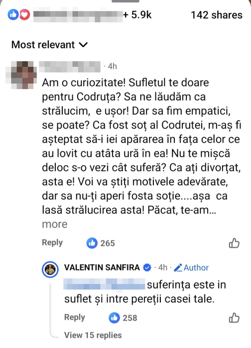 Comentariile la postarea făcută de Valentin Sanfira