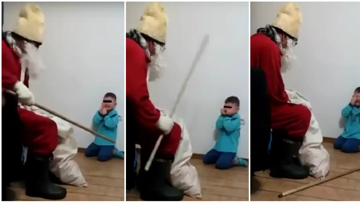 VIDEO / Imagini revoltătoare în Bistriţa-Năsăud! Un copil a fost umilit de un bărbat deghizat în Moş Nicolae