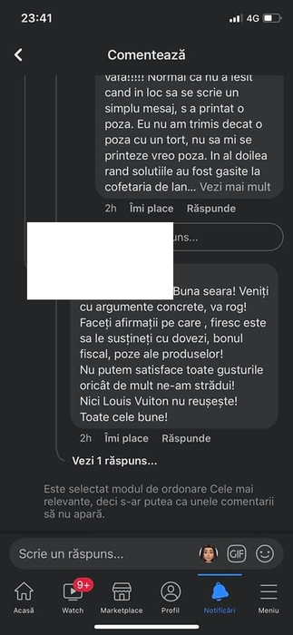Ce a primit o femeie din Bucureşti, după ce a comandat un tort de la o cofetărie? “Sper să nu mai păţească nimeni ca mine”