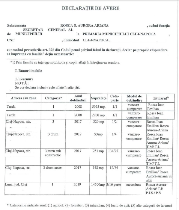 Declarația de avere a Aurorei Roșca