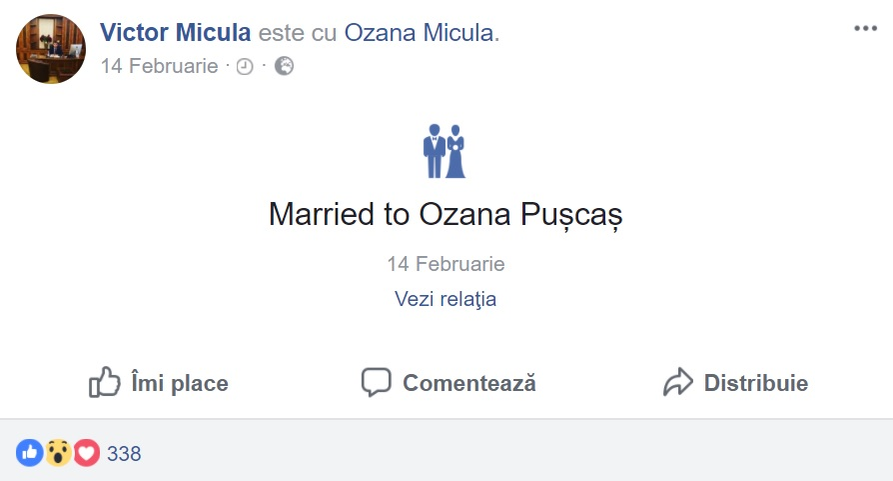 Victoraș anunța pe 14 februarie că s-a căsătorit cu Ozana Pușcaș. Ulterior a anulat totul