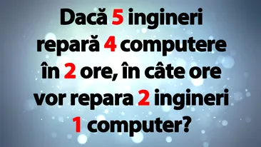 TEST IQ | Dacă 5 ingineri repară 4 computere în 2 ore, în câte ore vor repara 2 ingineri 1 computer?