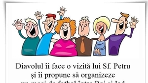 BANCUL ZILEI | Diavolul îi face o vizită Sfântului Petru și îi propune un meci de fotbal între Rai și Iad