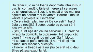 BANCUL ZILEI | Un tânăr deprimat intră într-un bar și comandă o tărie