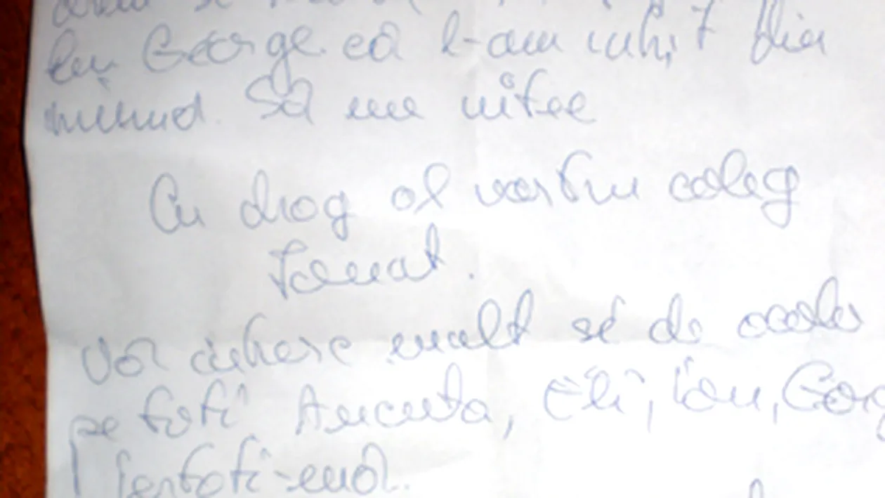 Biletul de adio al unui homosexual sinucigas: Te iubesc, George. Iarta-ma. Te sarut pe gurita