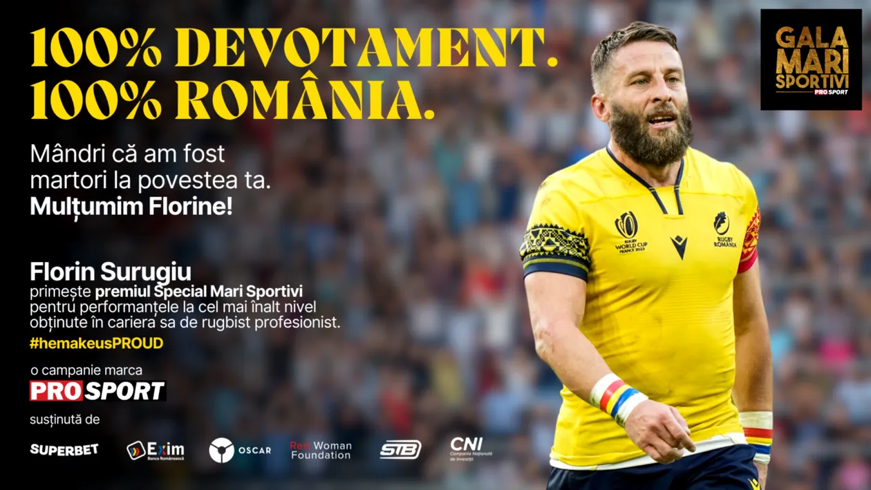 Florin Surugiu, premiat la Gala Mari Sportivi 2024! A fost ales cel mai bun jucător de rugby din campionatul intern