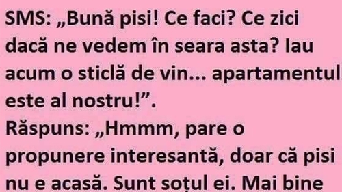 BANCUL ZILEI | SMS: "Bună pisi. Ce zici, ne vedem în seara asta?"