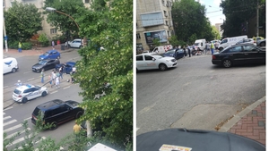Polițist aflat pe motocicletă, lovit de mașină pe o stradă din București