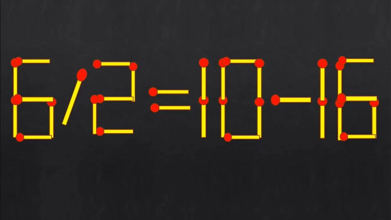Test IQ cu chibrituri | Corectați 6/2 = 10-16, mutând un singur băț