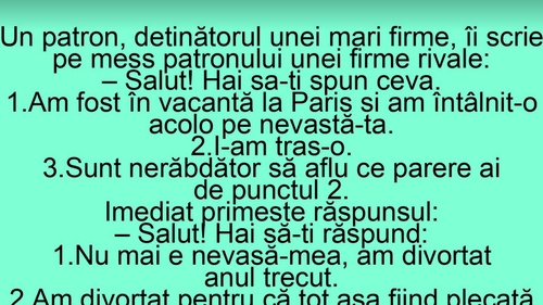 BANCUL ZILEI | "Salut, hai să-ți spun ceva. I-am tras-o lu' nevastă-ta!"