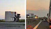 Accident terifiant pe A1! Un șofer a murit, după ce a intrat cu duba în glisiere
