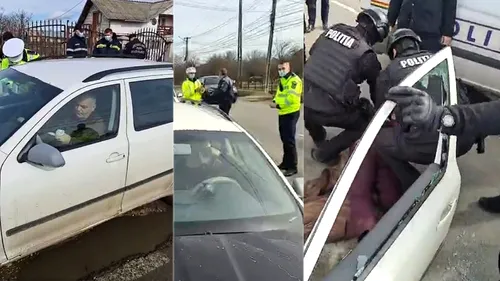 Scene de-a râsu'-plânsu' în Târgoviște. Un șofer s-a închis 2 ore în mașină, după ce a fost tras pe dreapta de polițiști. Mascații au fost chemați să intervină| VIDEO