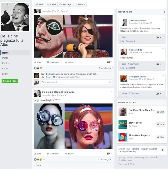 De curând a apărut o pagină de Facebook intitulată ”De la cine copiază Iulia Albu”, pagină care conţine multe trimiteri la persoanele pe care Iulia Albu le-a copiat