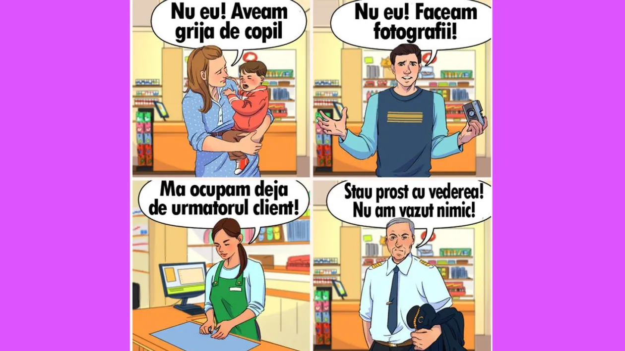Test de logică | Care dintre acești 4 oameni a furat portofelul din supermarket?