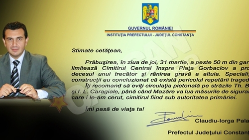 Prefetul Constantei a impartit flyere cu atentionari legate de cimitirul central, cu poza lui pe spate!