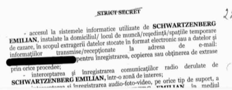 Mandatul de interceptare pe numele lui Elan Schwartzenberg