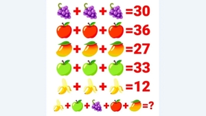 Test de inteligență | Rezolvați ecuația din imagine: Care este suma tuturor fructelor?