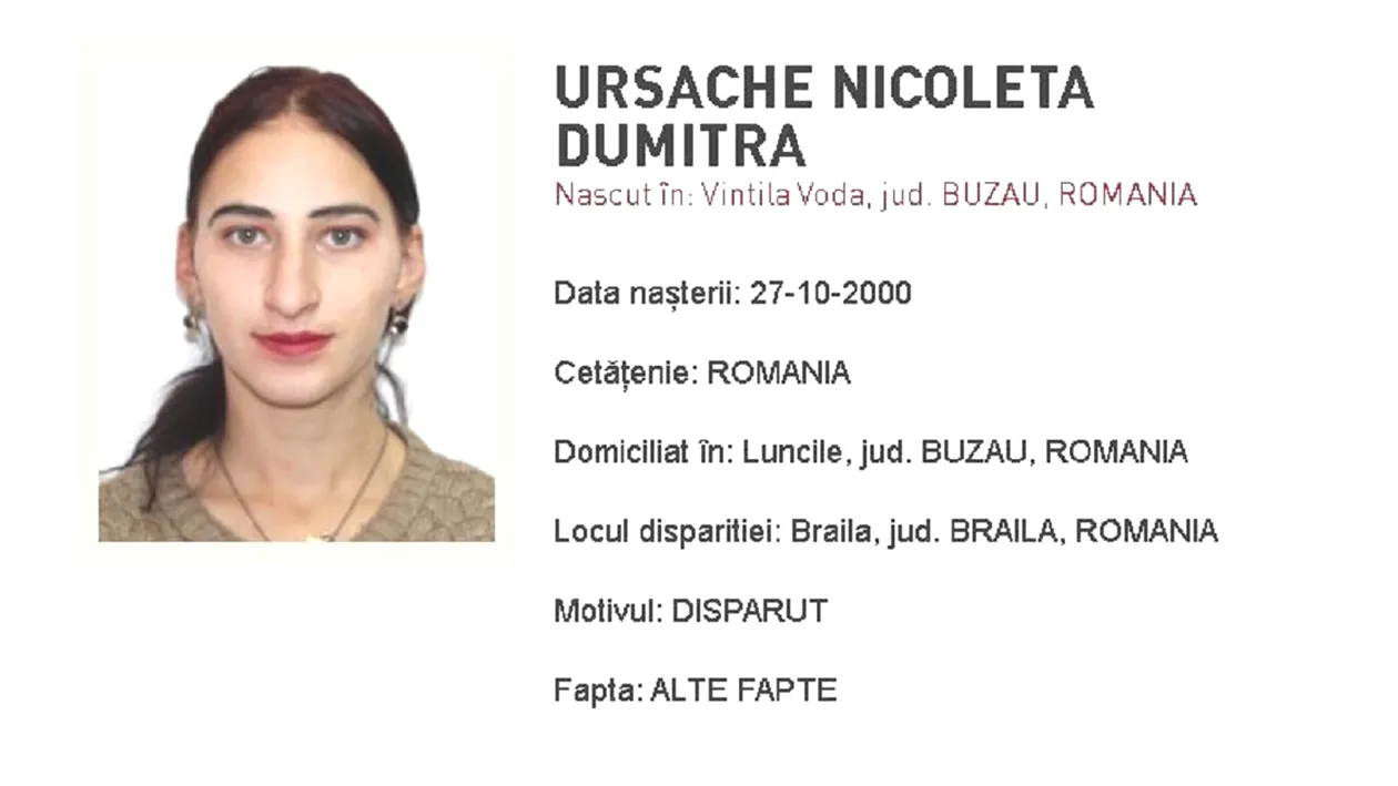 Alertă în Brăila! Ursache Nicoleta Dumitra a dispărut fără urmă. Cine o vede, să sune la 112