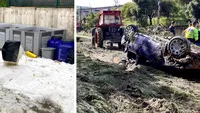 Prăpăd în Vâlcea: case inundate, maşini distruse, drumuri luate de viitură, grindină adunată cu lopata - VIDEO&GALERIE FOTO