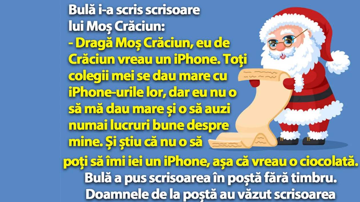 BANC | Ce scrisoare i-a trimis Bulă lui Moș Crăciun