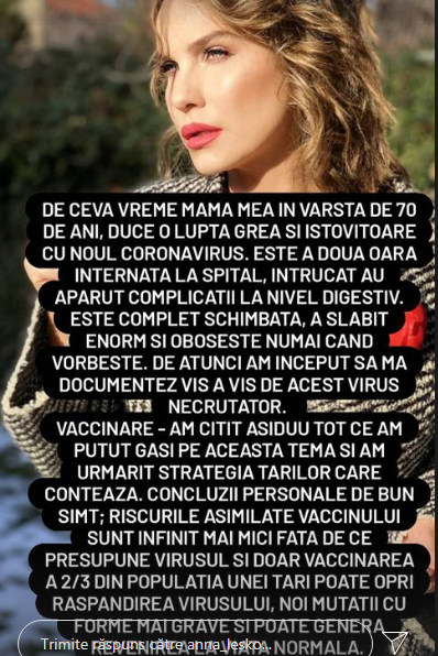 Anna Lesko, apel disperat: ”Dacă aș avea vaccinul aici, pe masă, l-aș face!” Ce s-a întâmplat cu mama ei