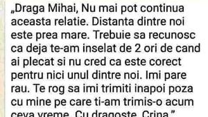 Bancul Zilei | "Dragă Mihai, nu mai pot continua această relație. Trebuie să recunosc că.."