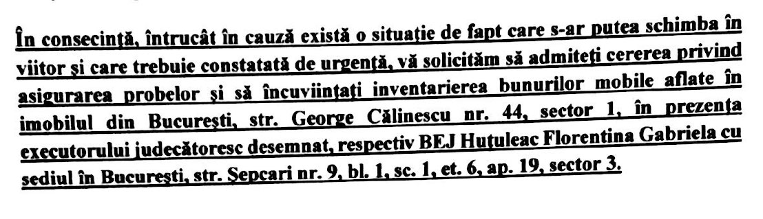 Cerere de asigurare probe către Judecătoria Sectorului 1