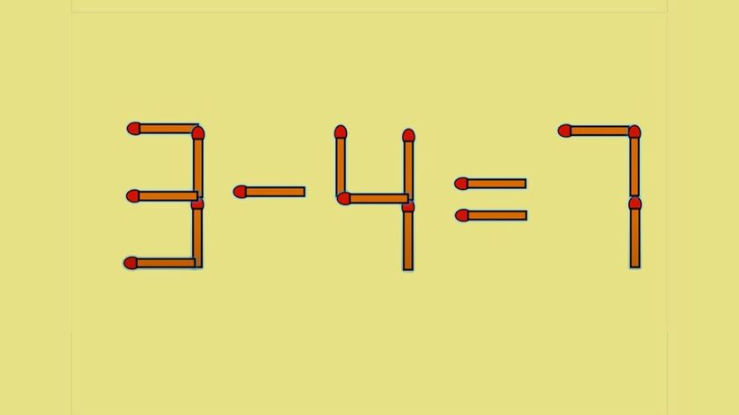 Test de inteligență | Mutați un singur chibrit, pentru a corecta 3 – 4 = 7