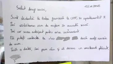 Bilețelul lipit pe afișier prin care o studentă din Cluj și-a anunțat vecinii că îmi sărbătoresc ziua în această seară. Ce s-a întâmplat la 23:59
