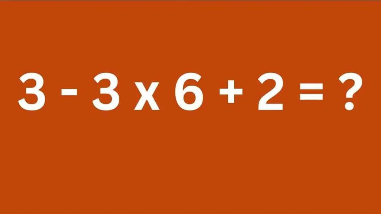 TEST IQ | Calculați în minte, fără a folosi pixul: 3 - 3 x 6 + 2 = ?